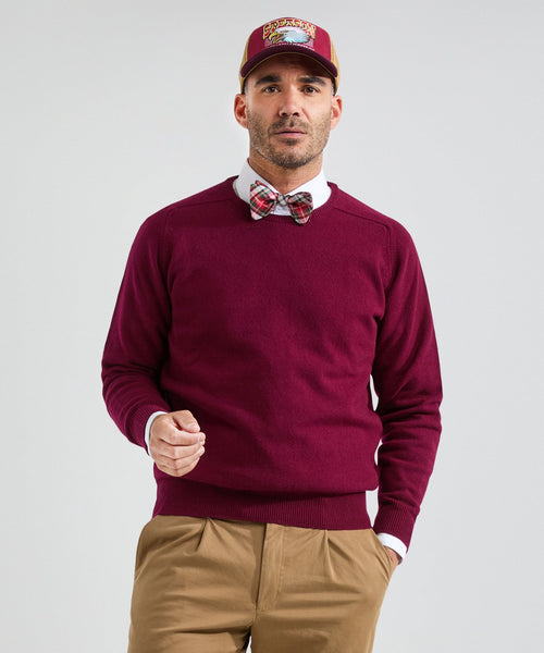 Lambswool round neck sweater | Bordeaux