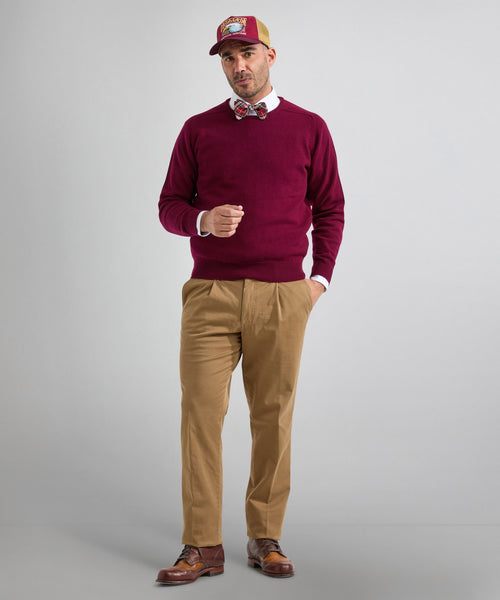 Lambswool round neck sweater | Bordeaux