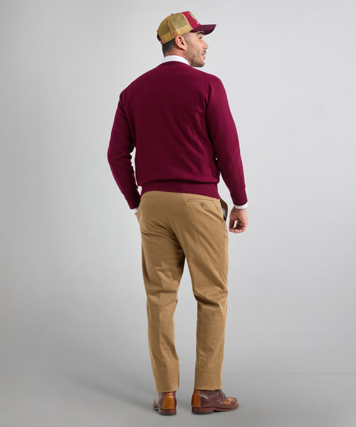 Lambswool round neck sweater | Bordeaux