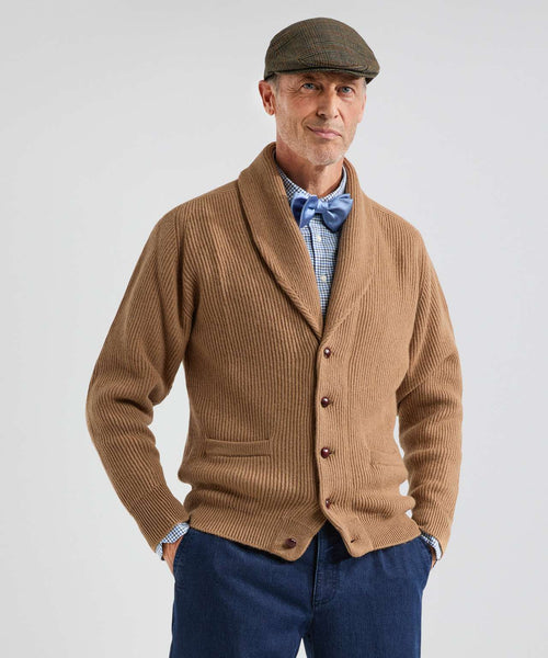 Button vest camel hair shawl collar | Natural