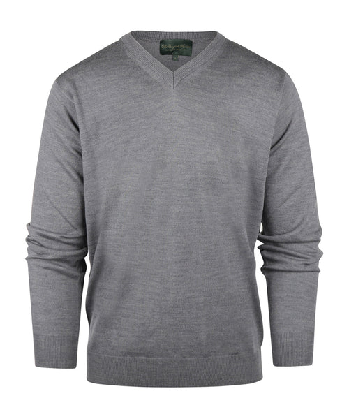 Pullover merino wol v-hals | Midden Grijs