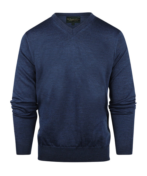 Pullover merino wol v-hals | Blauw