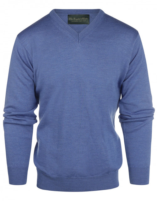 Pullover merino wol v-hals | Blauw