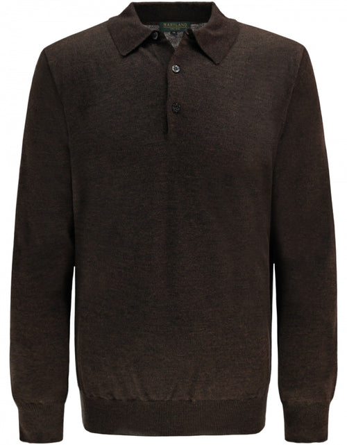 Pullover polo merino wool | Dark Brown