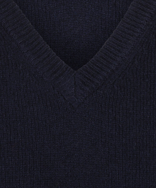 Pullover klassiek Lamswol v-hals | Navy Blauw