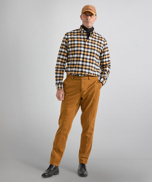 Cotton Shirt Button Down Regular Fit | Brown