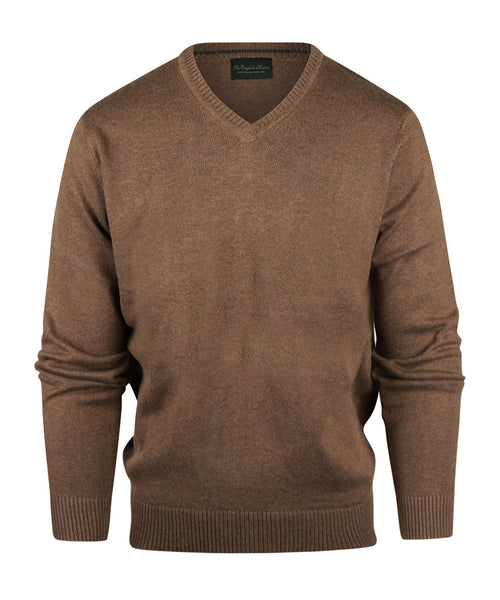 Pullover katoen v-hals | Bruin