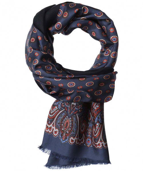 Silk scarf with wool lining | Blue