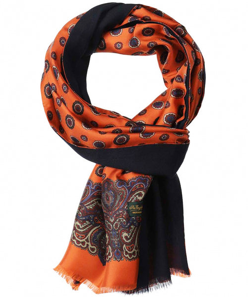 Silk scarf with wool lining | Orange