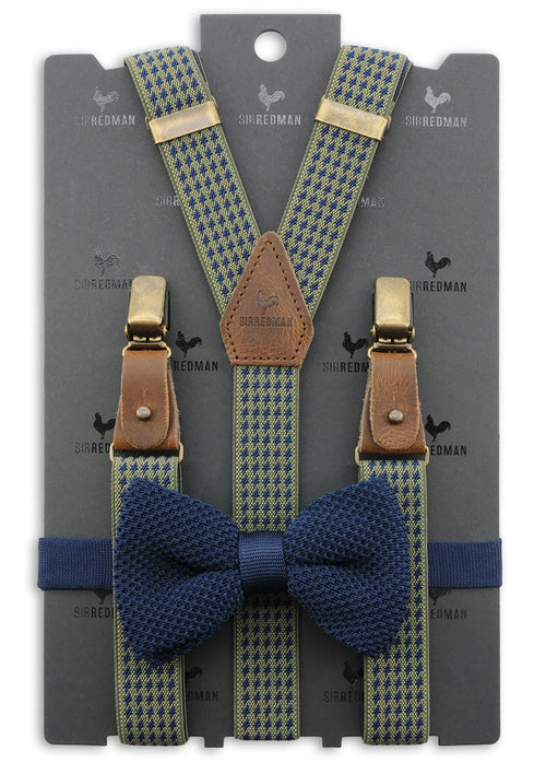 Bow tie/suspender combination with clips and tabs | Blue