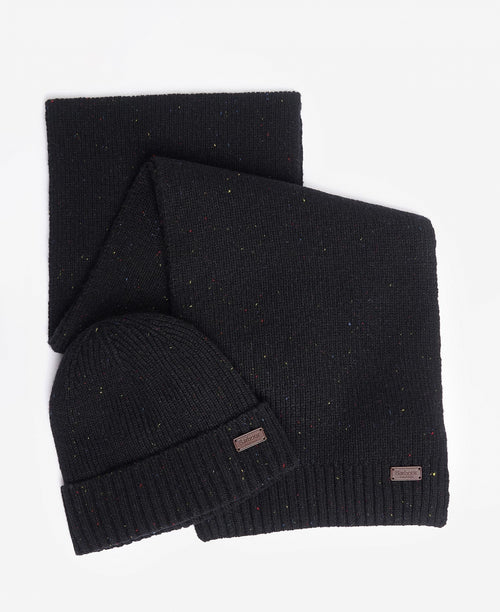 Barbour Carlton Scarf and Hat Gift Set | Black