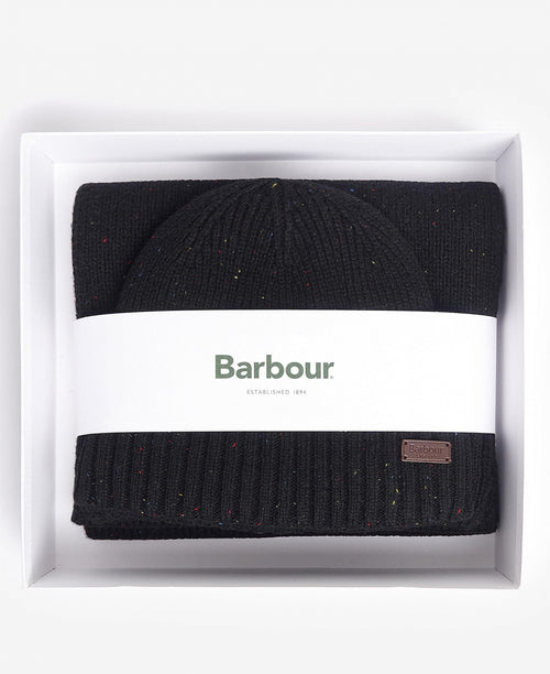 Barbour Carlton Scarf and Hat Gift Set | Black