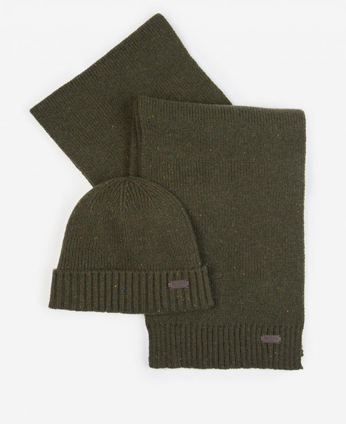 Barbour Carlton Scarf and Hat Gift Set | Olive