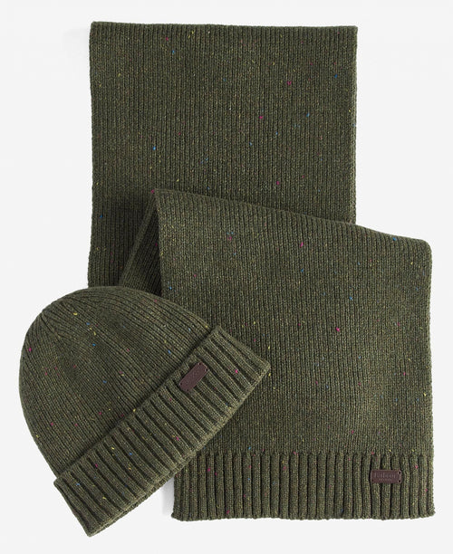 Barbour Carlton Scarf and Hat Gift Set | Olive