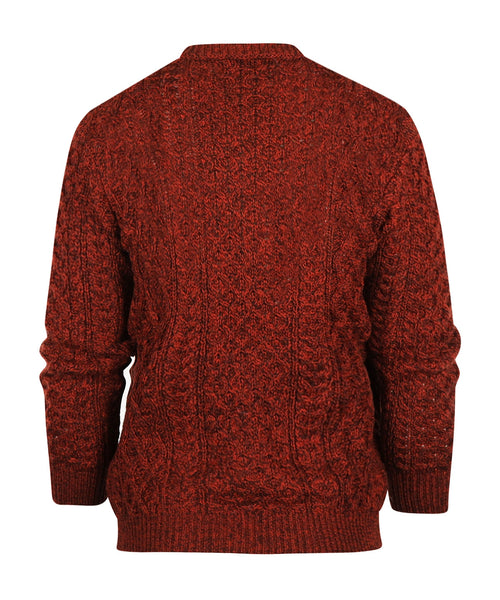 Aran Crew Neck Cable Knit Sweater | Bordeaux Red