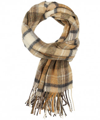 Checked Lambswool Scarf | Beige Orange Check