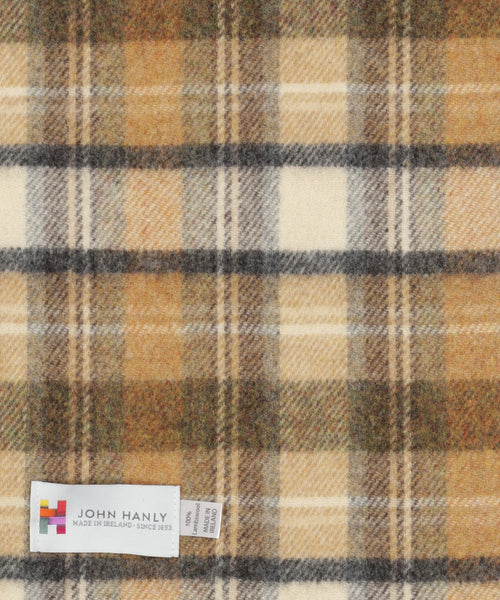 Geruite Lamswollen Sjaal | Beige Orange Check