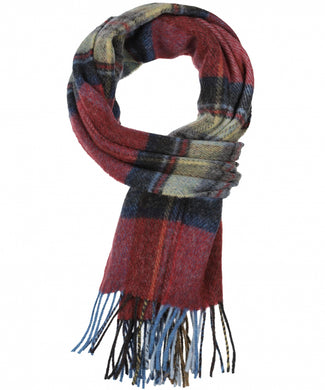 Checked Lambswool Scarf | Red Straw Graphite Plaid