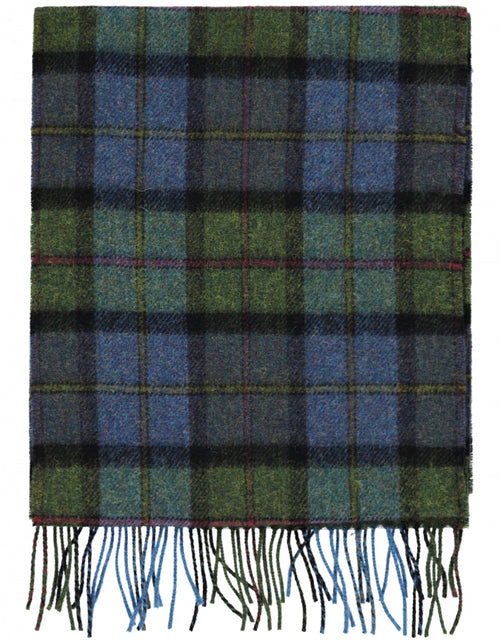 Geruite Lamswollen Sjaal | Denim Green Tartan