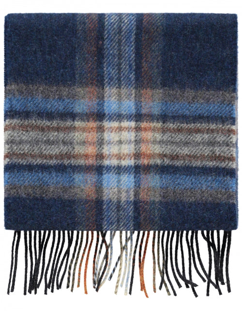 Long Lambswool checked scarf | Orange Denim Check