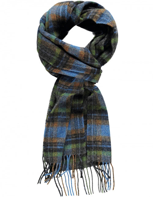 Long Lambswool Check Scarf | Green Blue Burnt Orange Check