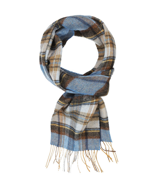 Long Lambswool Plaid Scarf | Blue Charcoal Sage Plaid