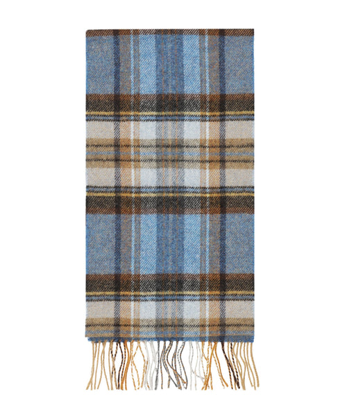 Long Lambswool Plaid Scarf | Blue Charcoal Sage Plaid