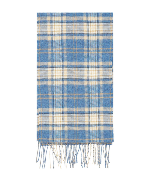 Long Lambswool Check Scarf | Blue Beige Check