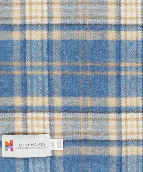 Long Lambswool Check Scarf | Blue Beige Check