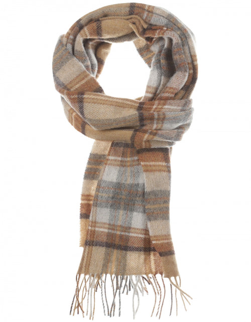 Long Lambswool Check Scarf | Silver Beige Grey Plaid