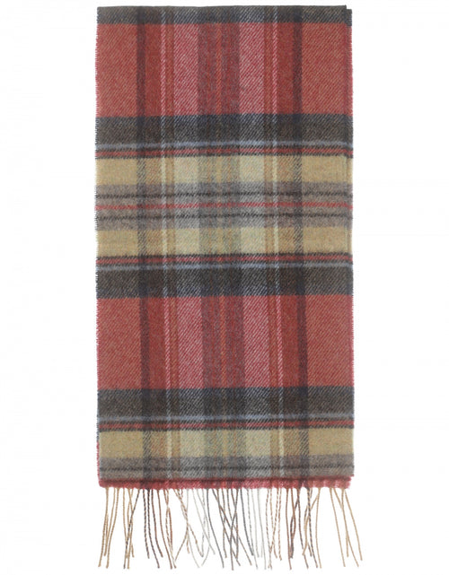 Long Lambswool Plaid Scarf | Red Grey Straw Plaid