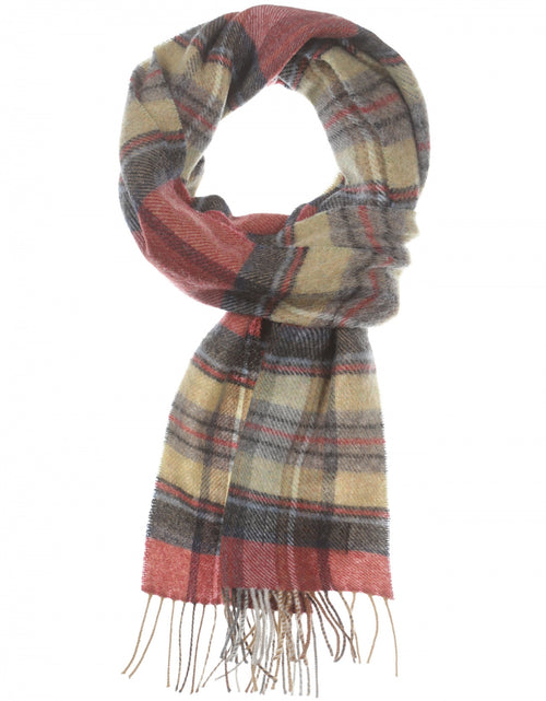 Long Lambswool Plaid Scarf | Red Grey Straw Plaid