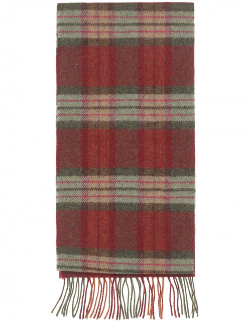 Long Lambswool Check Scarf | Burgundy Green Pink Check