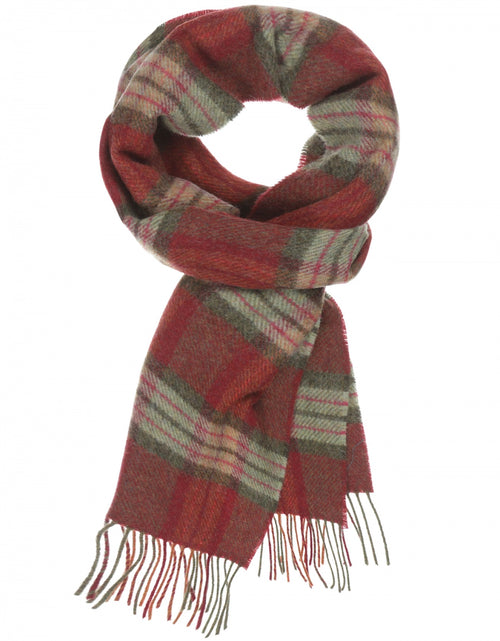 Long Lambswool Check Scarf | Burgundy Green Pink Check