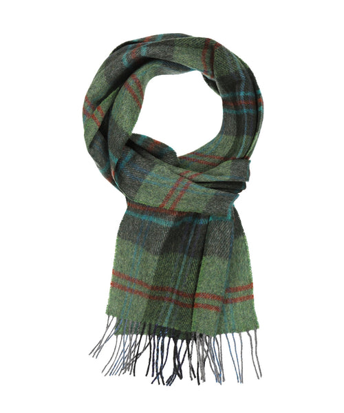 Long Lambswool Check Scarf | Green Red Overcheck Plaid