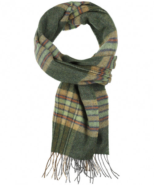 Long Lambswool Check Scarf | Dark Green Mint Mustard Check