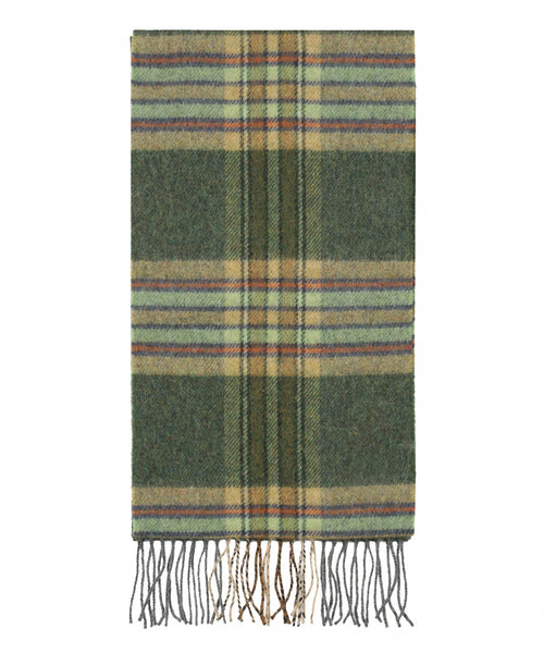 Long Lambswool Check Scarf | Dark Green Mint Mustard Check