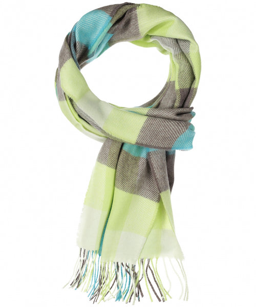 Merino Luxery Wool Scarf | Turquoise Yellow Brown Check