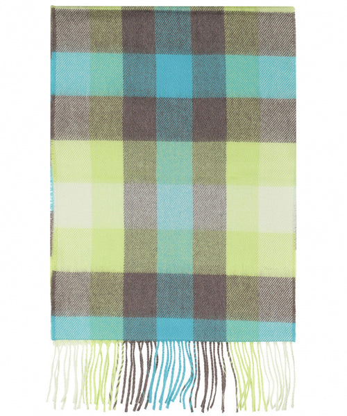 Merino Luxery Wool Scarf | Turquoise Yellow Brown Check