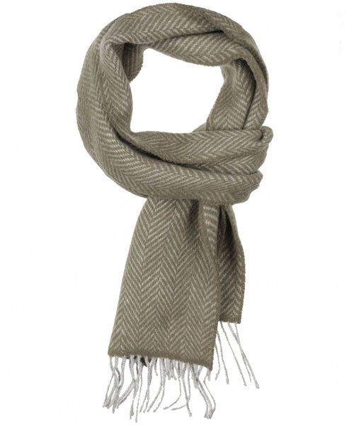 Cashmere Merino Scarf | L Gray Olive Herringbone