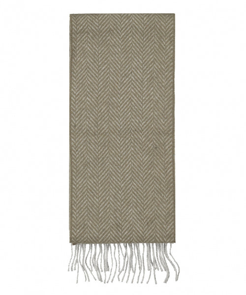 Cashmere Merino Scarf | L Gray Olive Herringbone