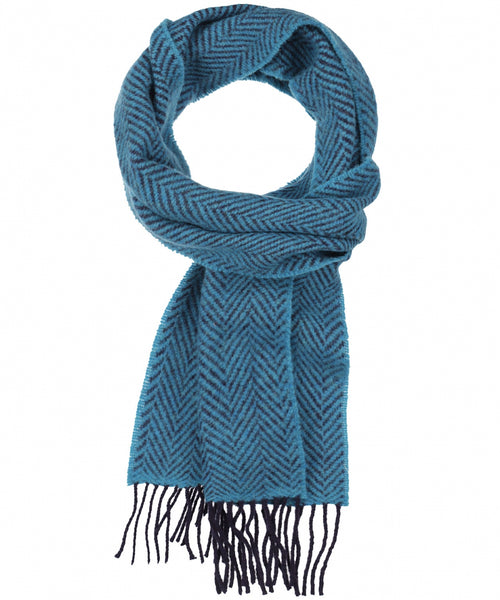 Cashmere Merino Scarf | Navy Teal Herringbone