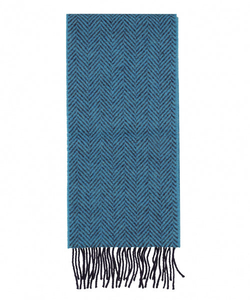 Cashmere Merino Scarf | Navy Teal Herringbone