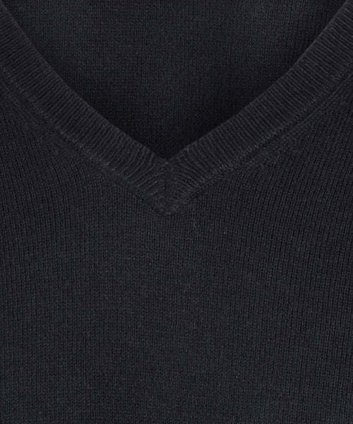 Sweater V-Neck Cotton/Cashmere | Navy Blue