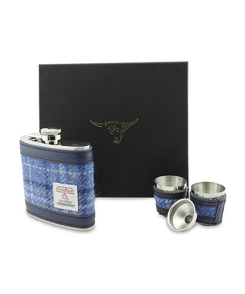 Harris Tweed Hip Flask Gift Set | Blue