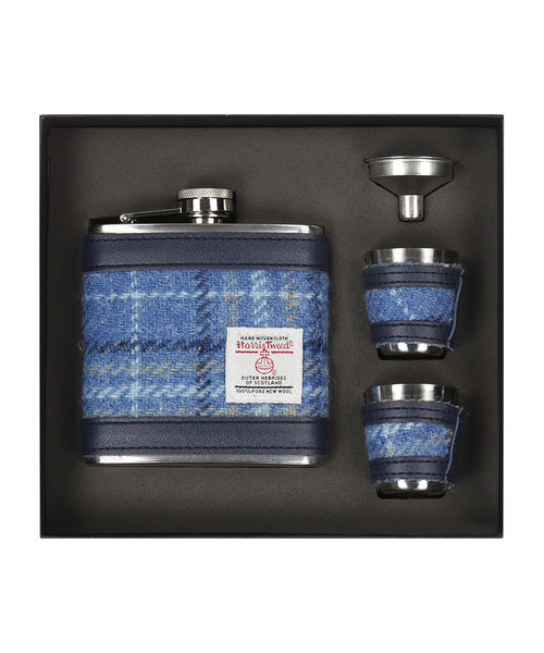 Harris Tweed Hip Flask Gift Set | Blue